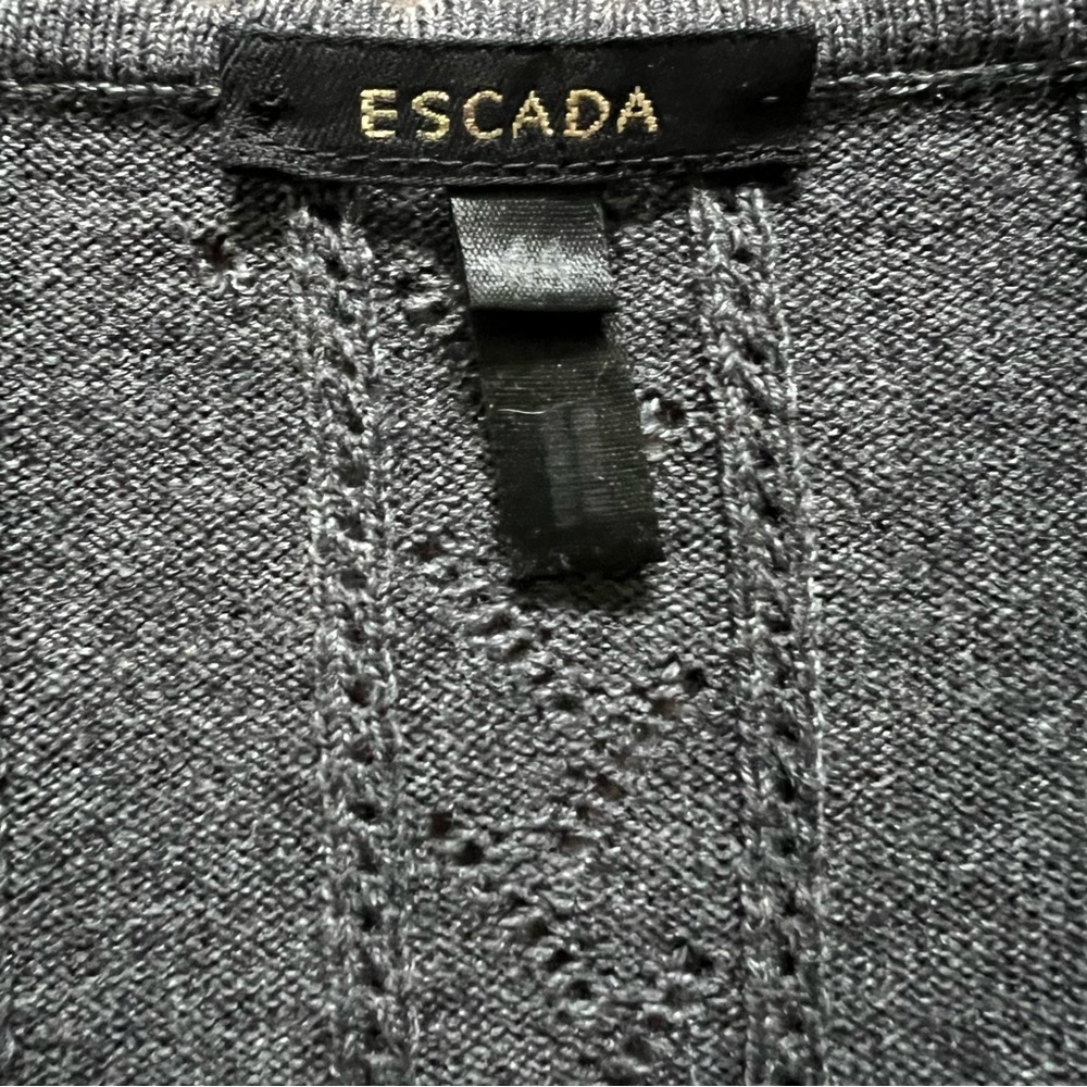 Escada Vtg Wide Ribbed V Neck Embellish Gray Knit Cardigan Sweater Y2K Soft M - Picture 6 of 13